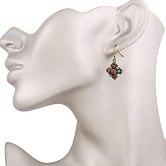 NWT Starburst Diamond Art Deco Drop Earrings - Picture 3 of 3